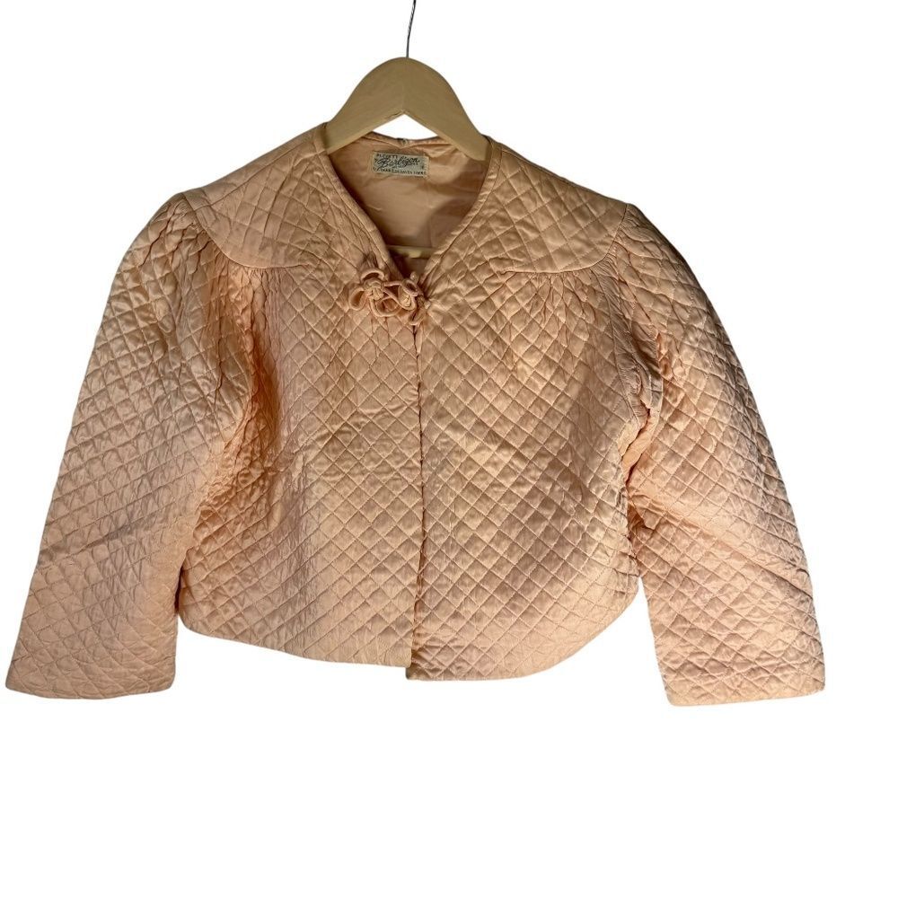 Barbizon Puffett 1950's Vintage Peach Rayon Quilted Bed Jacket Sz L
